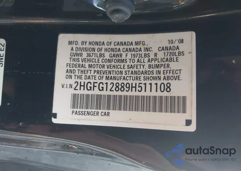 2009 Honda Civic Ex from USA, damaged, VIN 2HGFG12889H511108